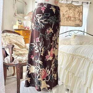brown‎ floral 90s maxi skirt kathie lee collection womens size 14